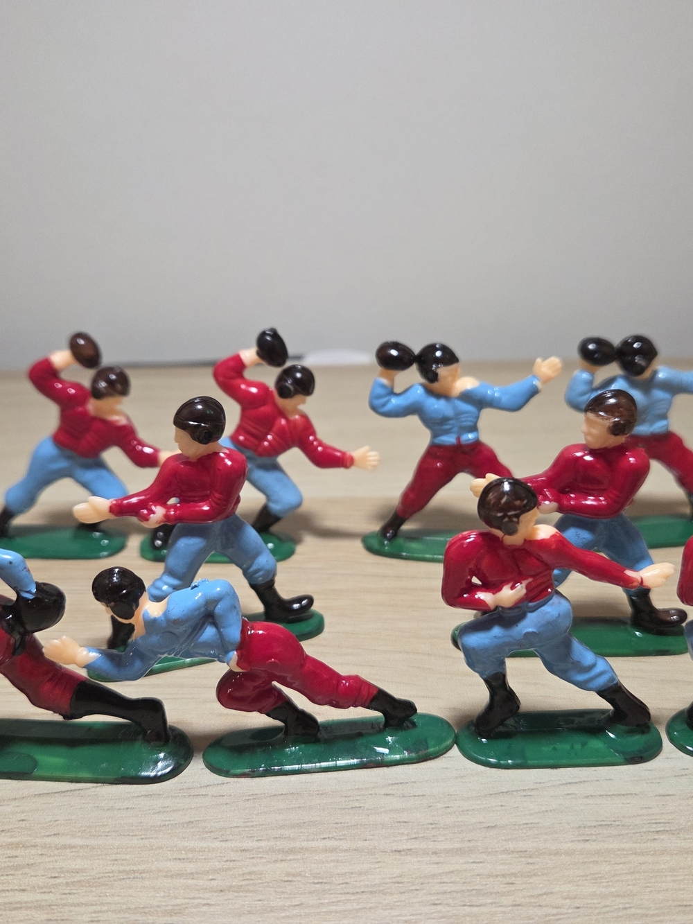 Vintage Hard Plastic Football Player Figures - Lot of 10 Red & Blue Figures